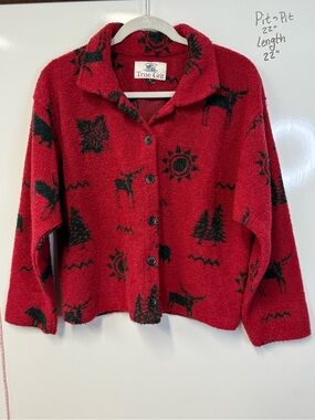 Vintage True Grit Red fleece sherpa Moose Fleece Jacket L Cabin Gorpcore outdoor